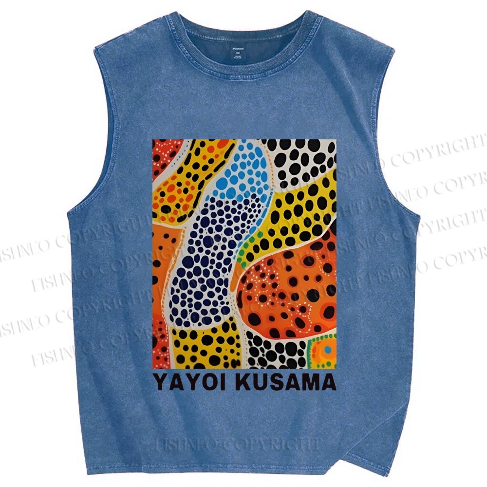 Unisex Yayoi Kusama Dots Graffiti Printed Washed Tank Top