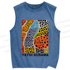 Unisex Yayoi Kusama Dots Graffiti Printed Washed Tank Top