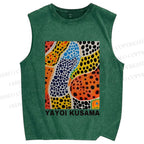 Unisex Yayoi Kusama Dots Graffiti Printed Washed Tank Top