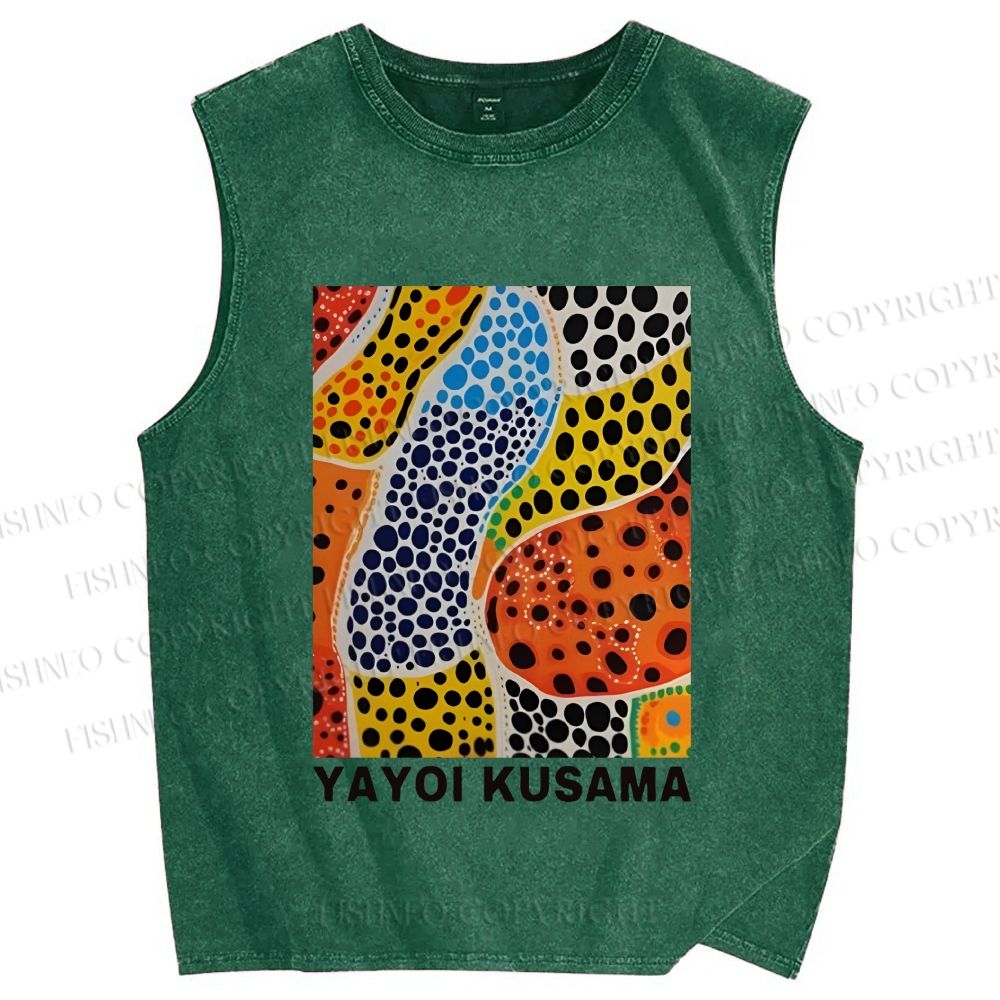 Unisex Yayoi Kusama Dots Graffiti Printed Washed Tank Top