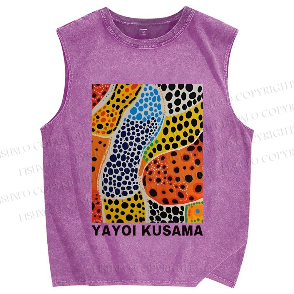 Unisex Yayoi Kusama Dots Graffiti Printed Washed Tank Top