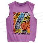 Unisex Yayoi Kusama Dots Graffiti Printed Washed Tank Top