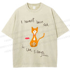 Unisex Hungry Cat Printed Washed Tee
