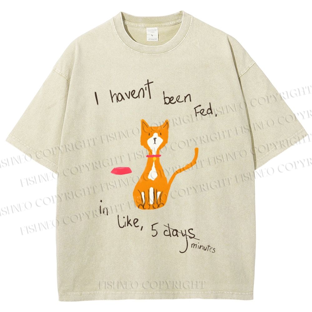Unisex Hungry Cat Printed Washed Tee