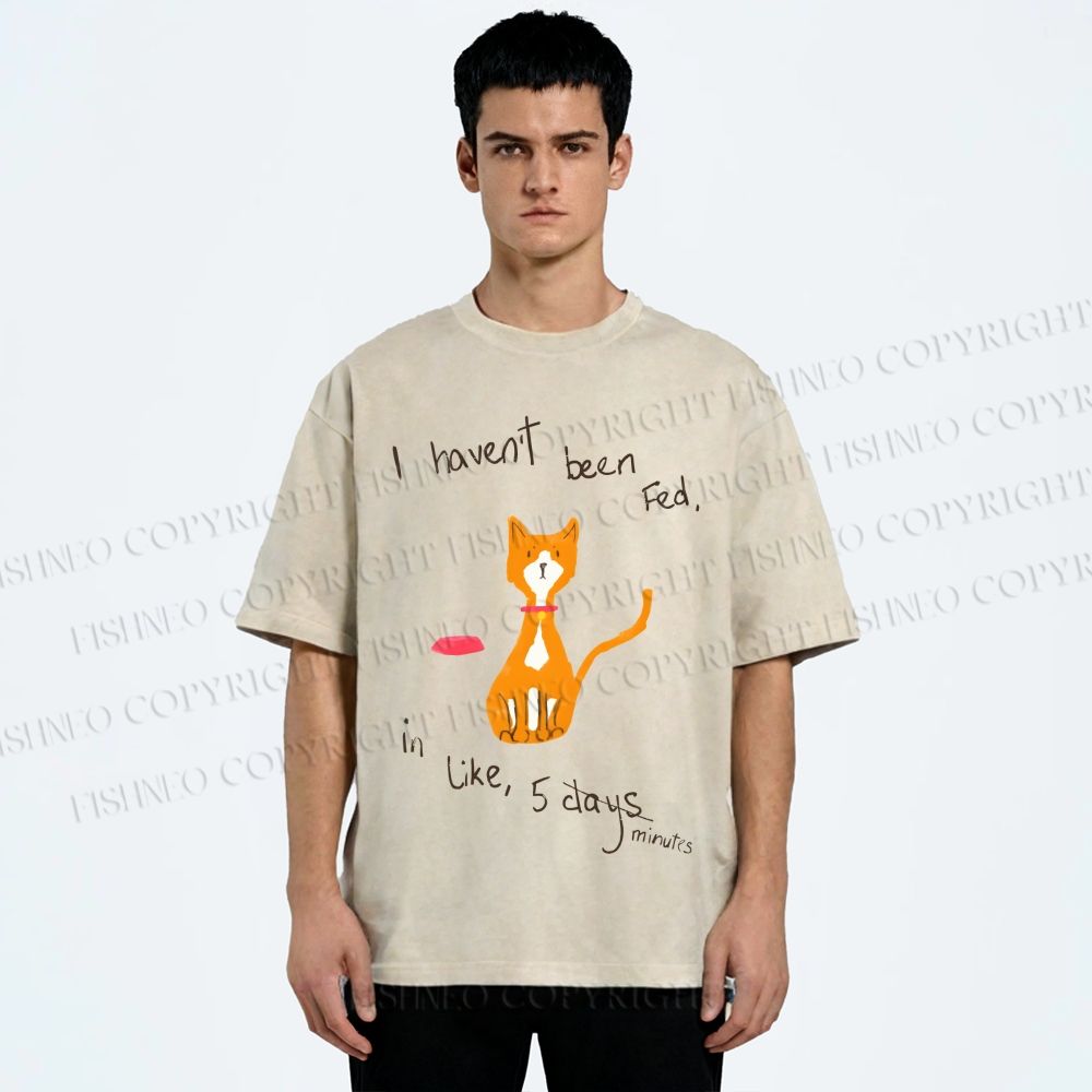 Unisex Hungry Cat Printed Washed Tee