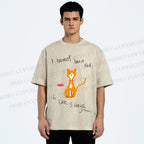 Unisex Hungry Cat Printed Washed Tee