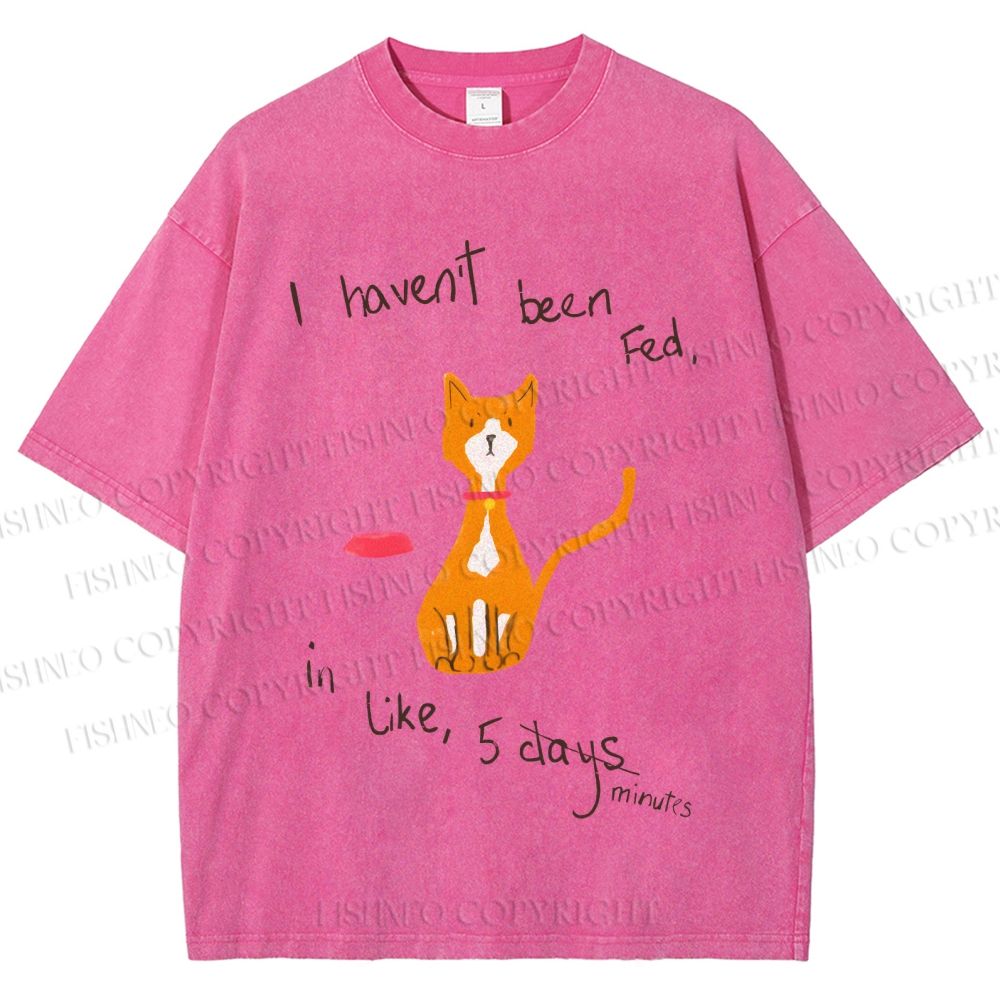Unisex Hungry Cat Printed Washed Tee