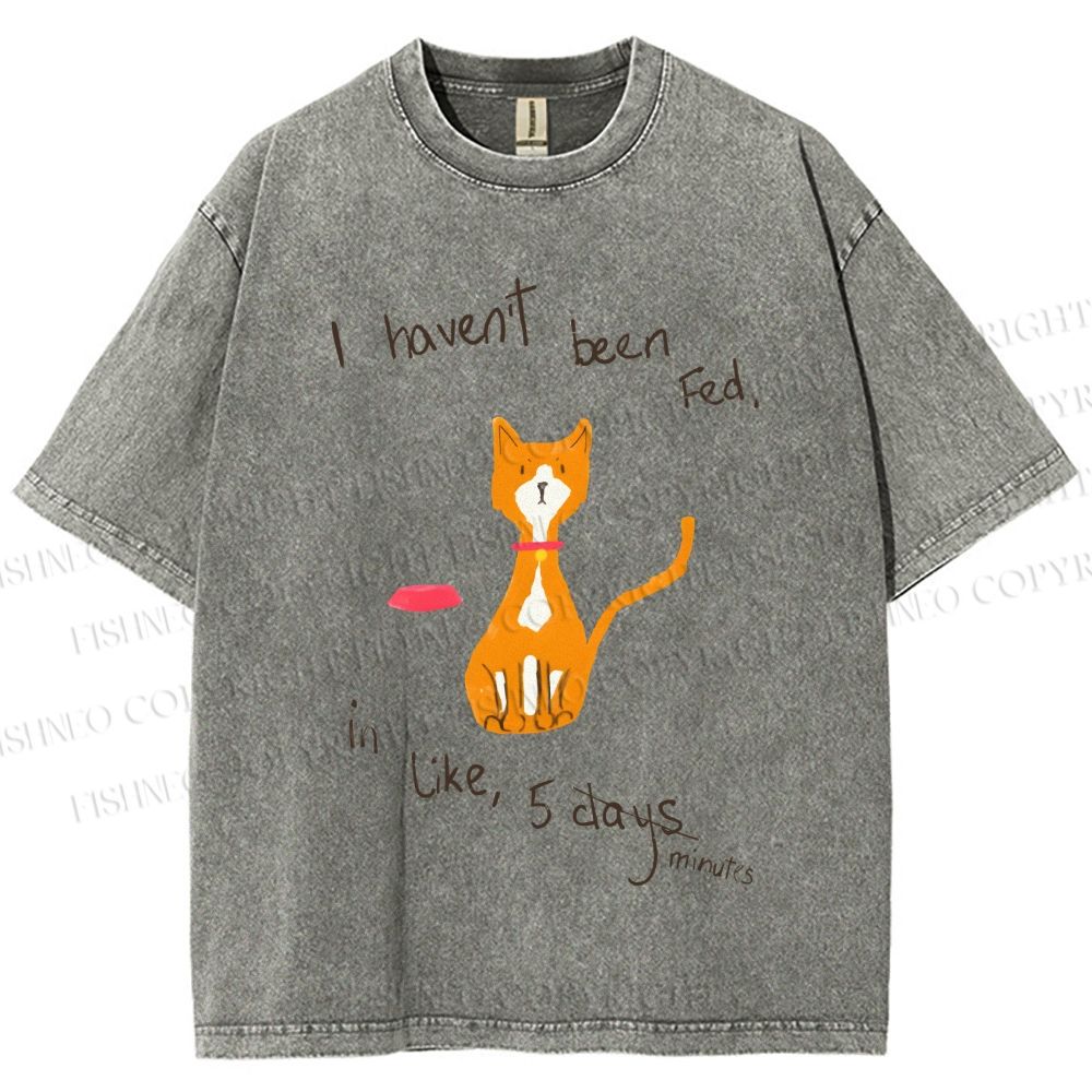 Unisex Hungry Cat Printed Washed Tee
