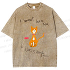 Unisex Hungry Cat Printed Washed Tee