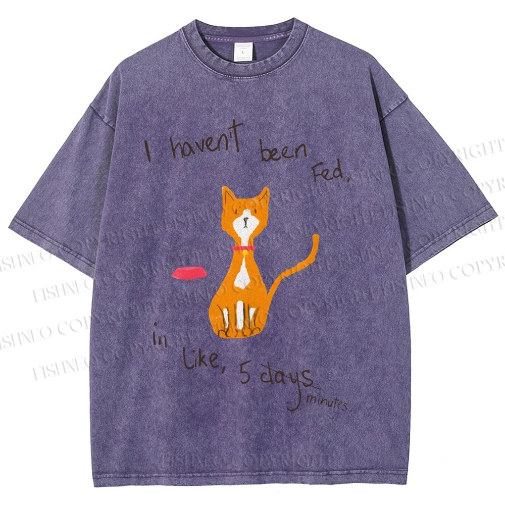 Unisex Hungry Cat Printed Washed Tee