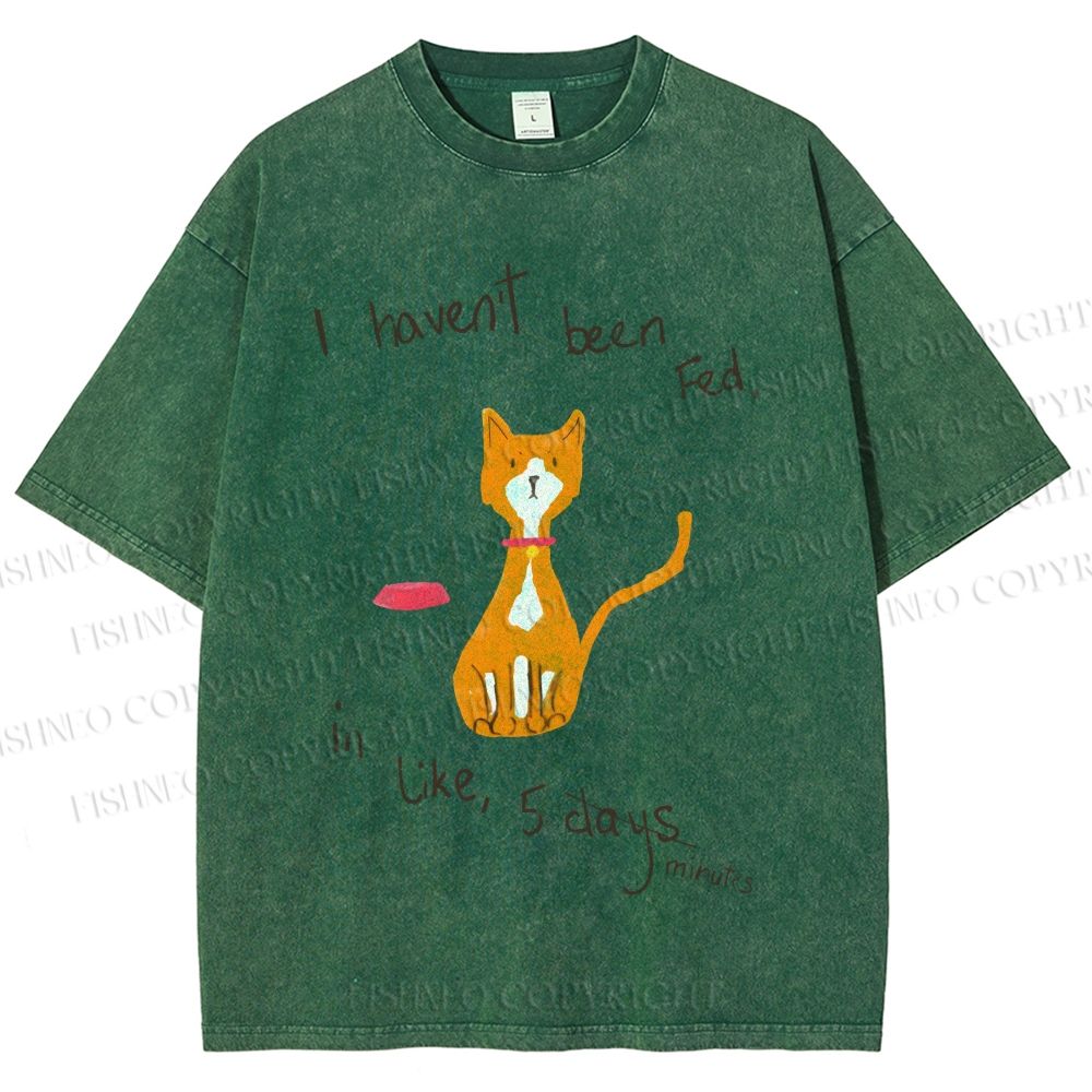 Unisex Hungry Cat Printed Washed Tee