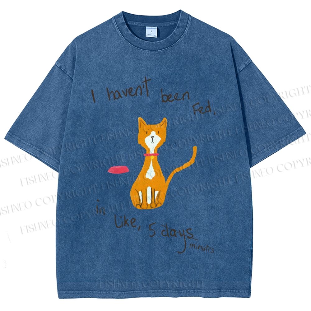 Unisex Hungry Cat Printed Washed Tee