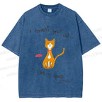 Unisex Hungry Cat Printed Washed Tee