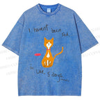 Unisex Hungry Cat Printed Washed Tee