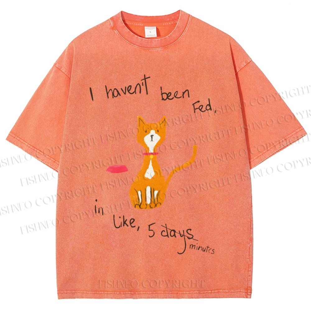 Unisex Hungry Cat Printed Washed Tee