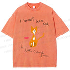 Unisex Hungry Cat Printed Washed Tee