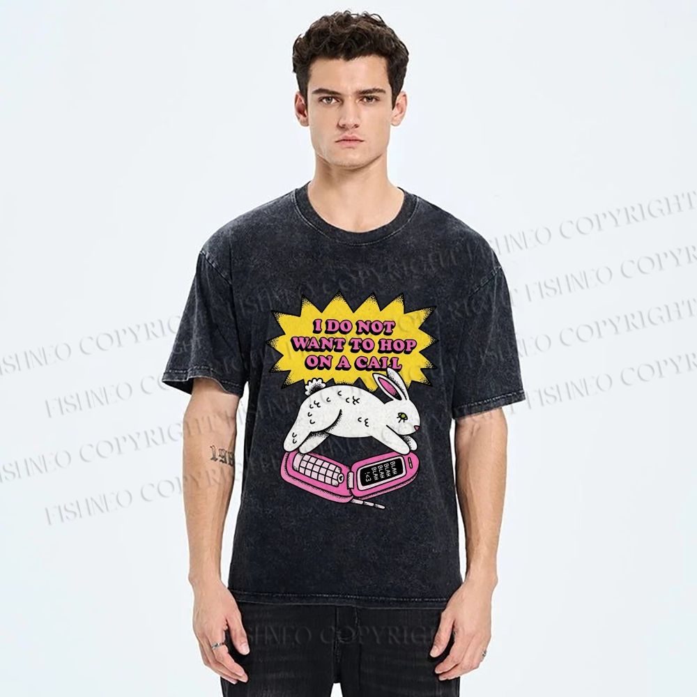 Unisex Rabbit Doesnot Want to Hop on a Call Printed Washed Tee