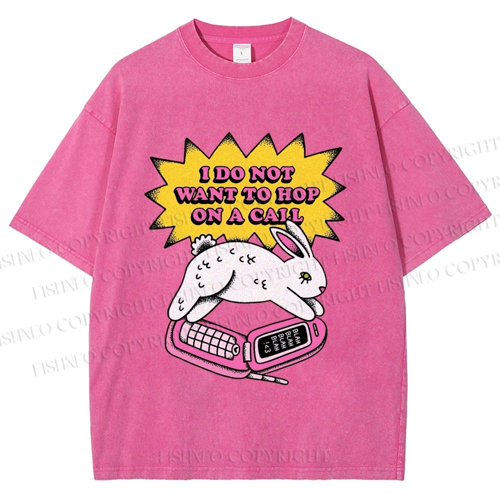 Unisex Rabbit Doesnot Want to Hop on a Call Printed Washed Tee