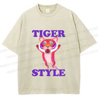 Unisex Tiger Style Printed Washed Tee