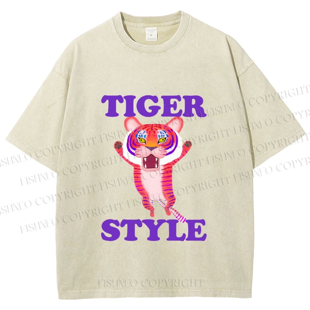 Unisex Tiger Style Printed Washed Tee