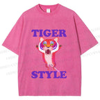Unisex Tiger Style Printed Washed Tee