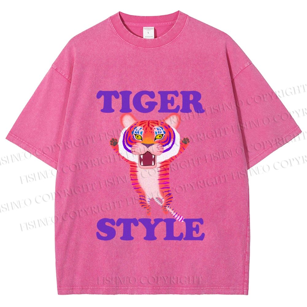 Unisex Tiger Style Printed Washed Tee