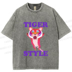 Unisex Tiger Style Printed Washed Tee