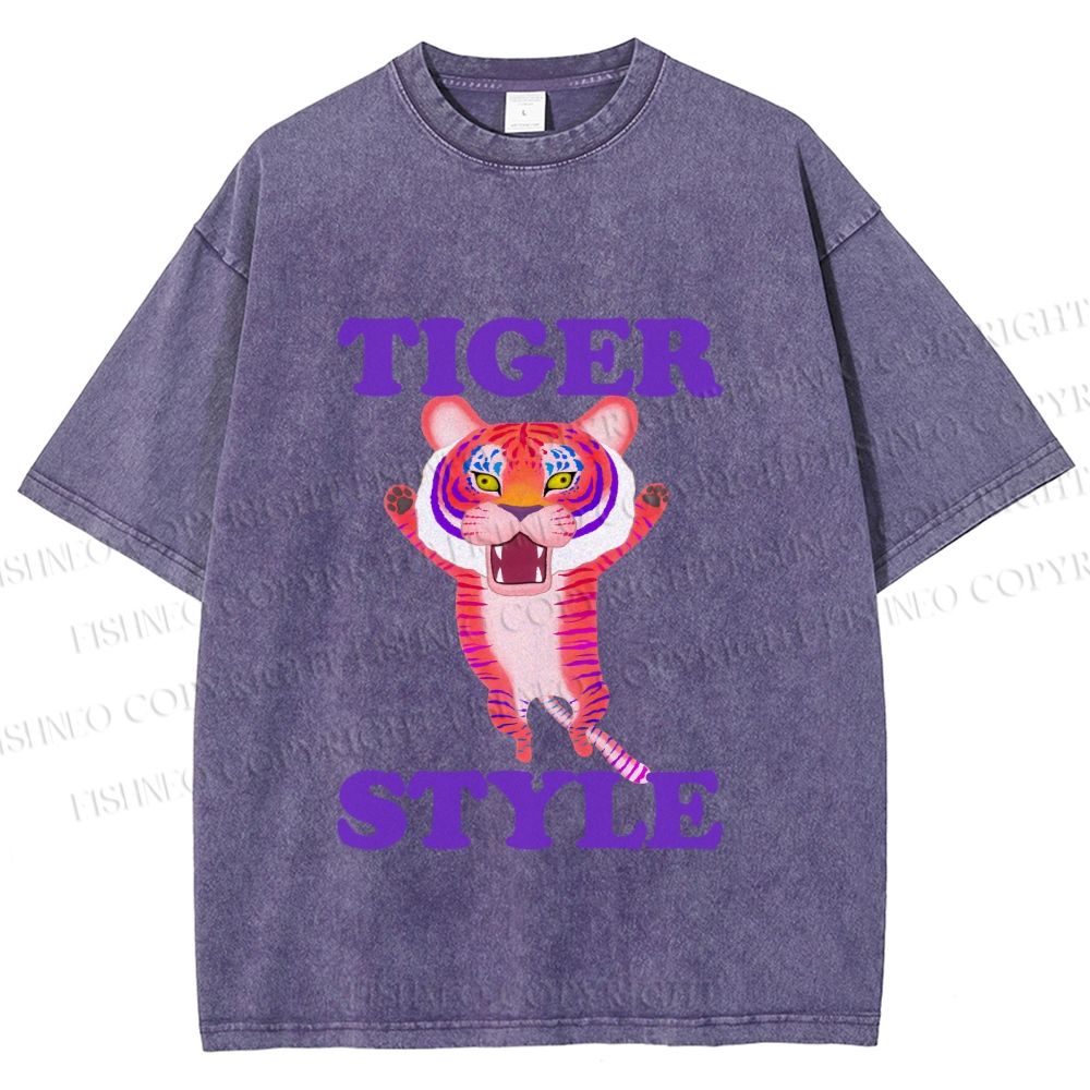 Unisex Tiger Style Printed Washed Tee