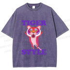 Unisex Tiger Style Printed Washed Tee