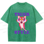 Unisex Tiger Style Printed Washed Tee