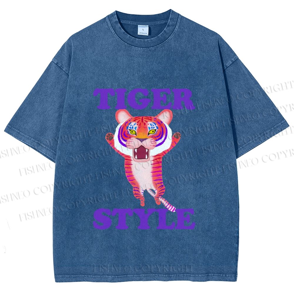 Unisex Tiger Style Printed Washed Tee