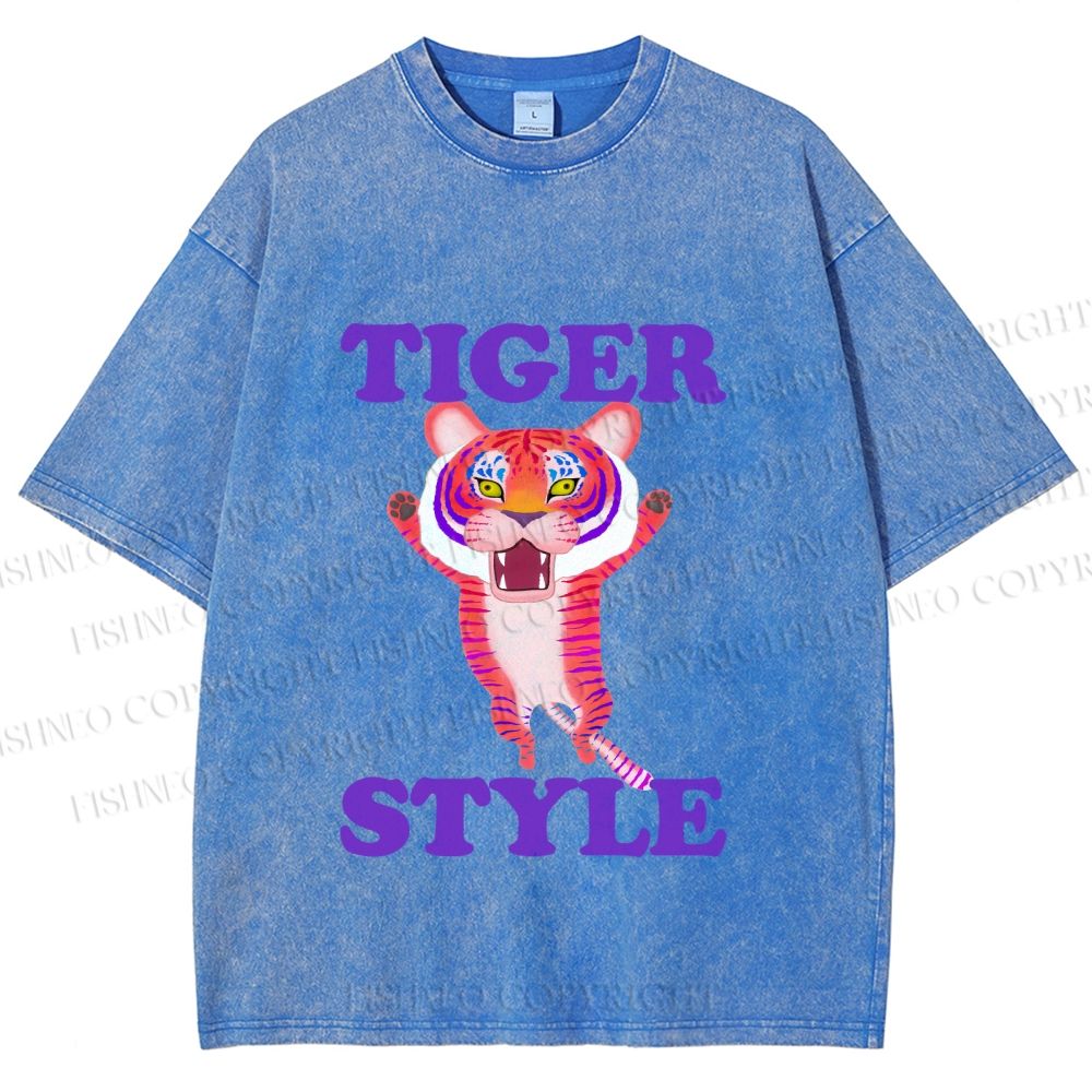 Unisex Tiger Style Printed Washed Tee