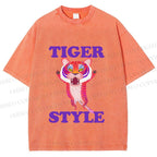 Unisex Tiger Style Printed Washed Tee