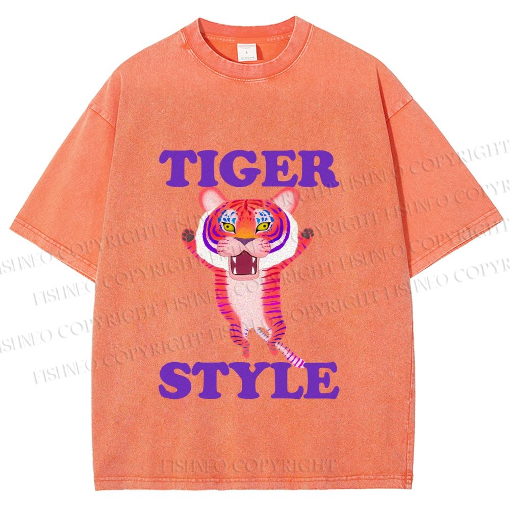 Unisex Tiger Style Printed Washed Tee