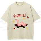 Unisex Zooming Worm Printed Washed Tee