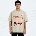 Unisex Zooming Worm Printed Washed Tee