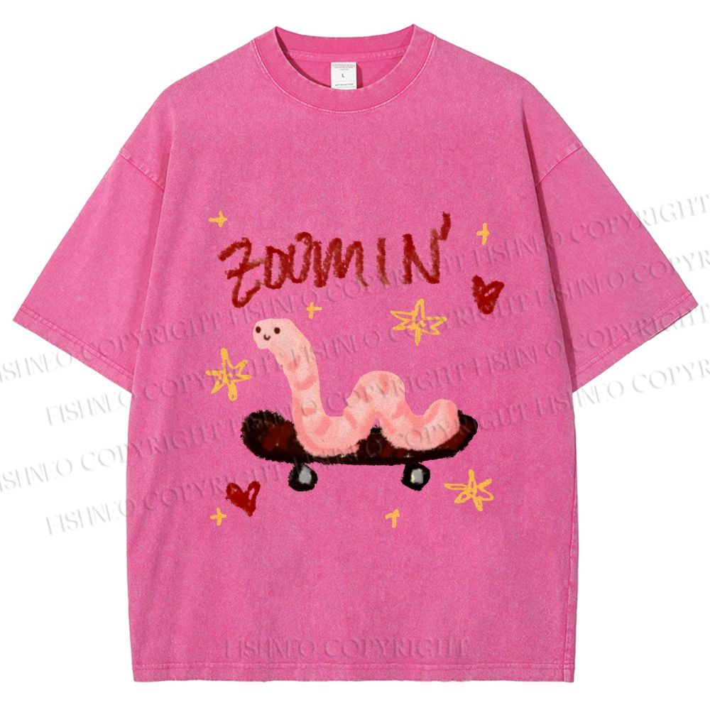 Unisex Zooming Worm Printed Washed Tee