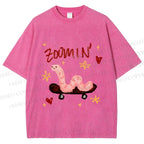 Unisex Zooming Worm Printed Washed Tee