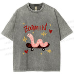 Unisex Zooming Worm Printed Washed Tee