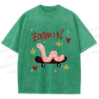 Unisex Zooming Worm Printed Washed Tee