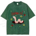 Unisex Zooming Worm Printed Washed Tee