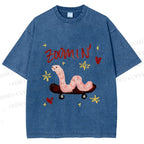 Unisex Zooming Worm Printed Washed Tee