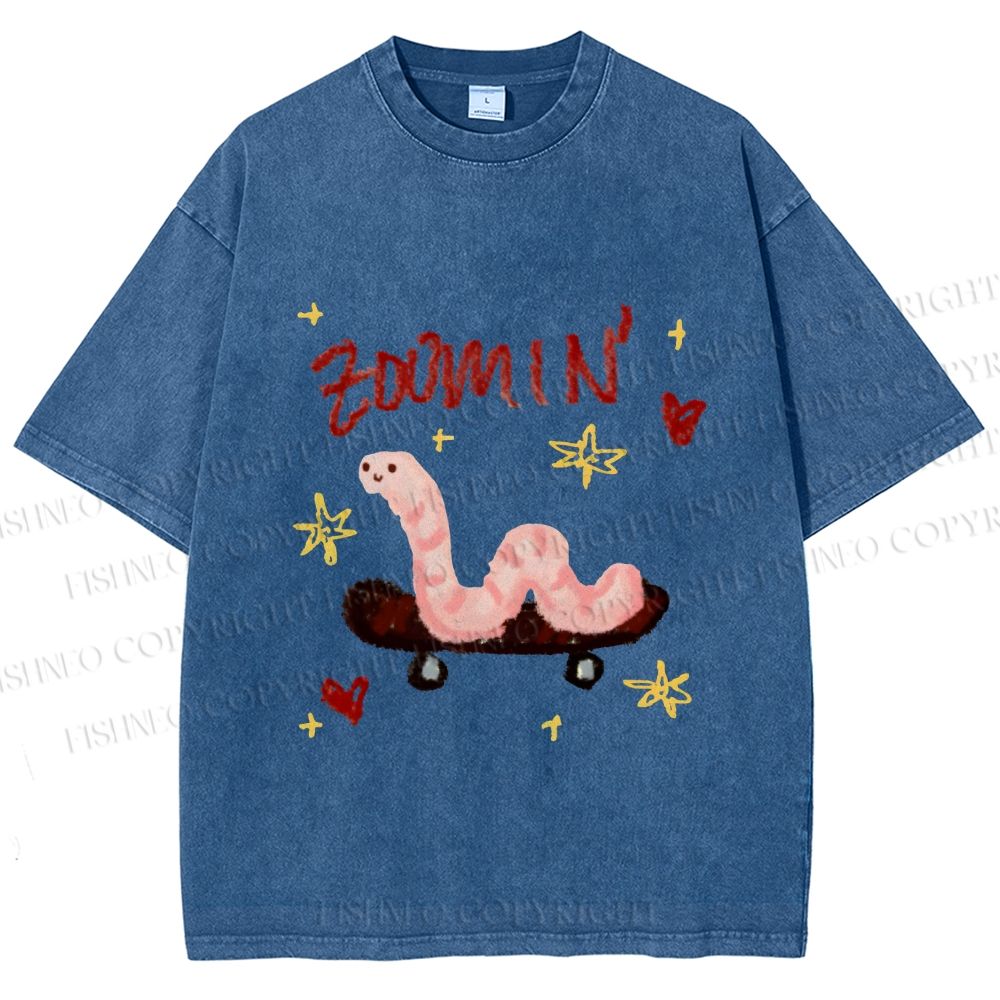 Unisex Zooming Worm Printed Washed Tee