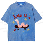 Unisex Zooming Worm Printed Washed Tee