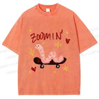 Unisex Zooming Worm Printed Washed Tee