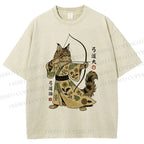 Unisex Cat With A Bow And Arrow Printed Washed Tee
