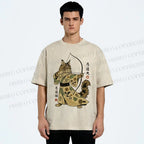 Unisex Cat With A Bow And Arrow Printed Washed Tee
