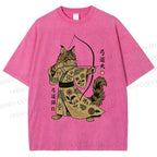 Unisex Cat With A Bow And Arrow Printed Washed Tee