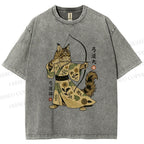 Unisex Cat With A Bow And Arrow Printed Washed Tee