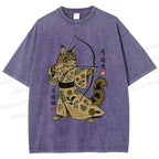 Unisex Cat With A Bow And Arrow Printed Washed Tee